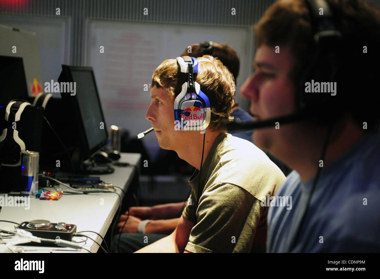 June 24, 2011 - Manhattan, New York, U.S. - David ''Walshy'' Walsh, 27 of Grand Rapids, MI plays at the Red Bull LAN professional video gaming performance camp in SoHo, where three of North America's top performing HALO teams are training this weekend. (Credit Image: © Bryan Smith/ZUMAPRESS.com) Stock Photo