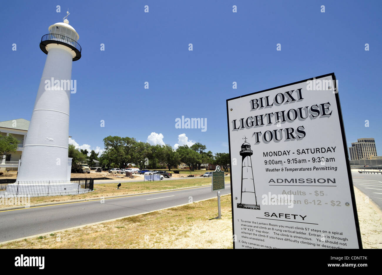 June 27, 2011 - Biloxi, Mississippi, U.S. - The Biloxi Lighthouse is seen on June 27, 2011 in Biloxi, Mississippi. The cast-iron lighthouse is the city's signature landmark and has become a post-Katrina symbol of the city's resolve and resilience. (Credit Image: © Josh Edelson/ZUMAPRESS.com) Stock Photo