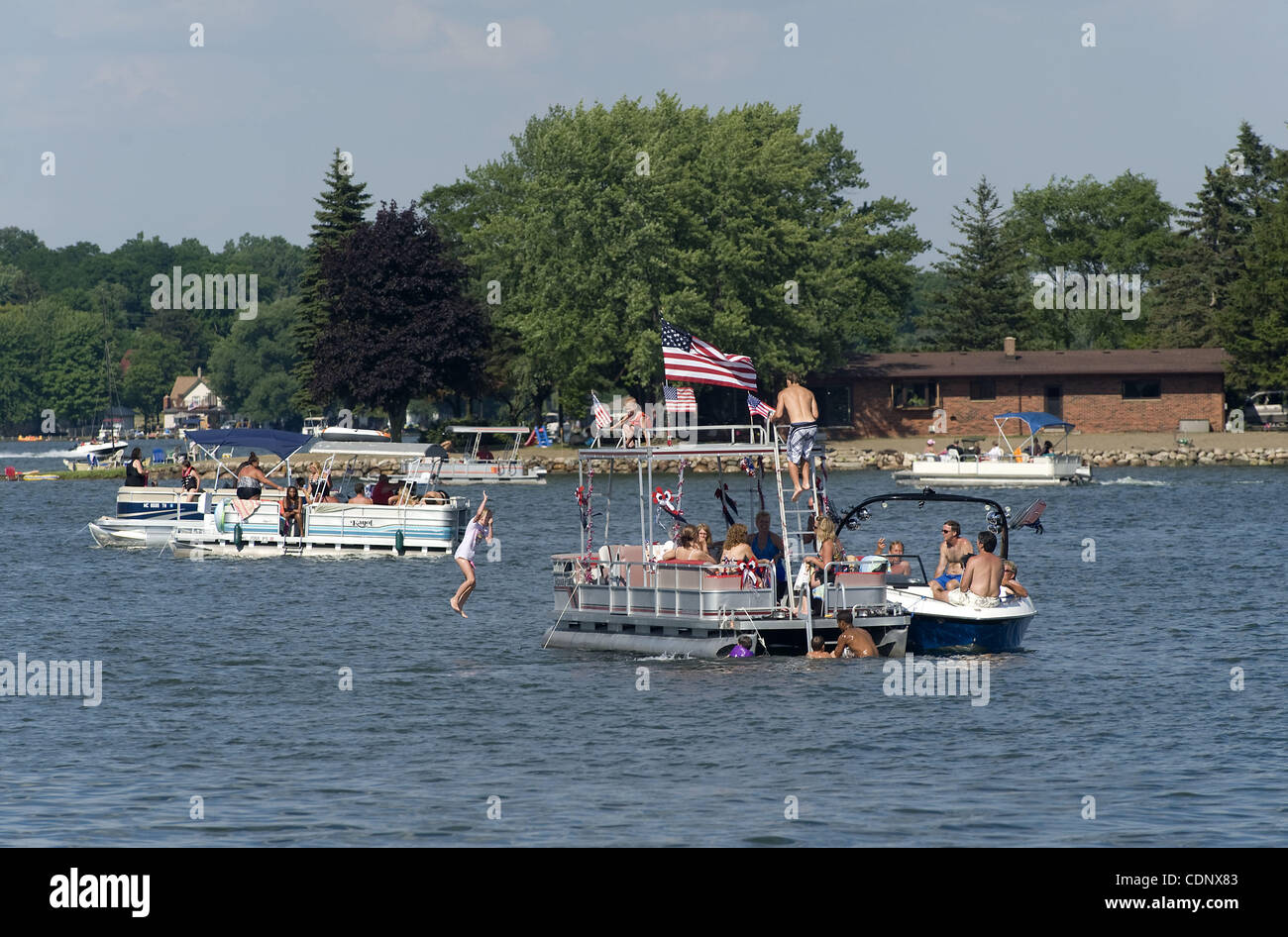 July 4, 2011 Whitmore Lake, Michigan, U.S Boats congregate on