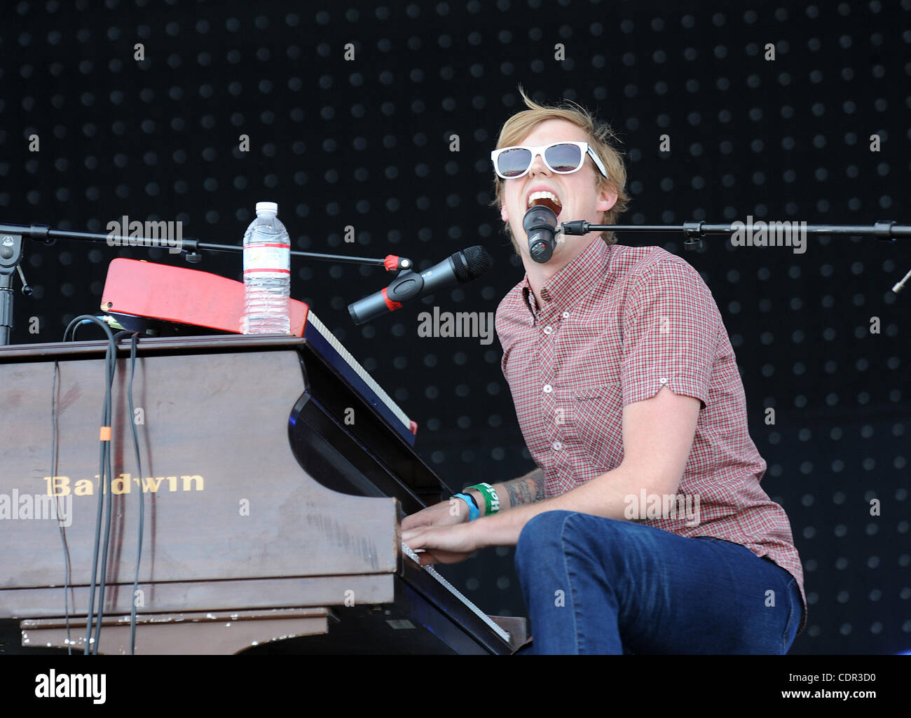 Apr 17, 2011 - Indio, California; USA - Musiciain ANDREW MCMAHON of the band Jack's Mannequin performs live as part of the 2011 Coachella Music & Arts Festival that is taking place at the Empire Polo Field.  The three day festival will attract thousands of fans to see a variety of artist on six diff Stock Photo