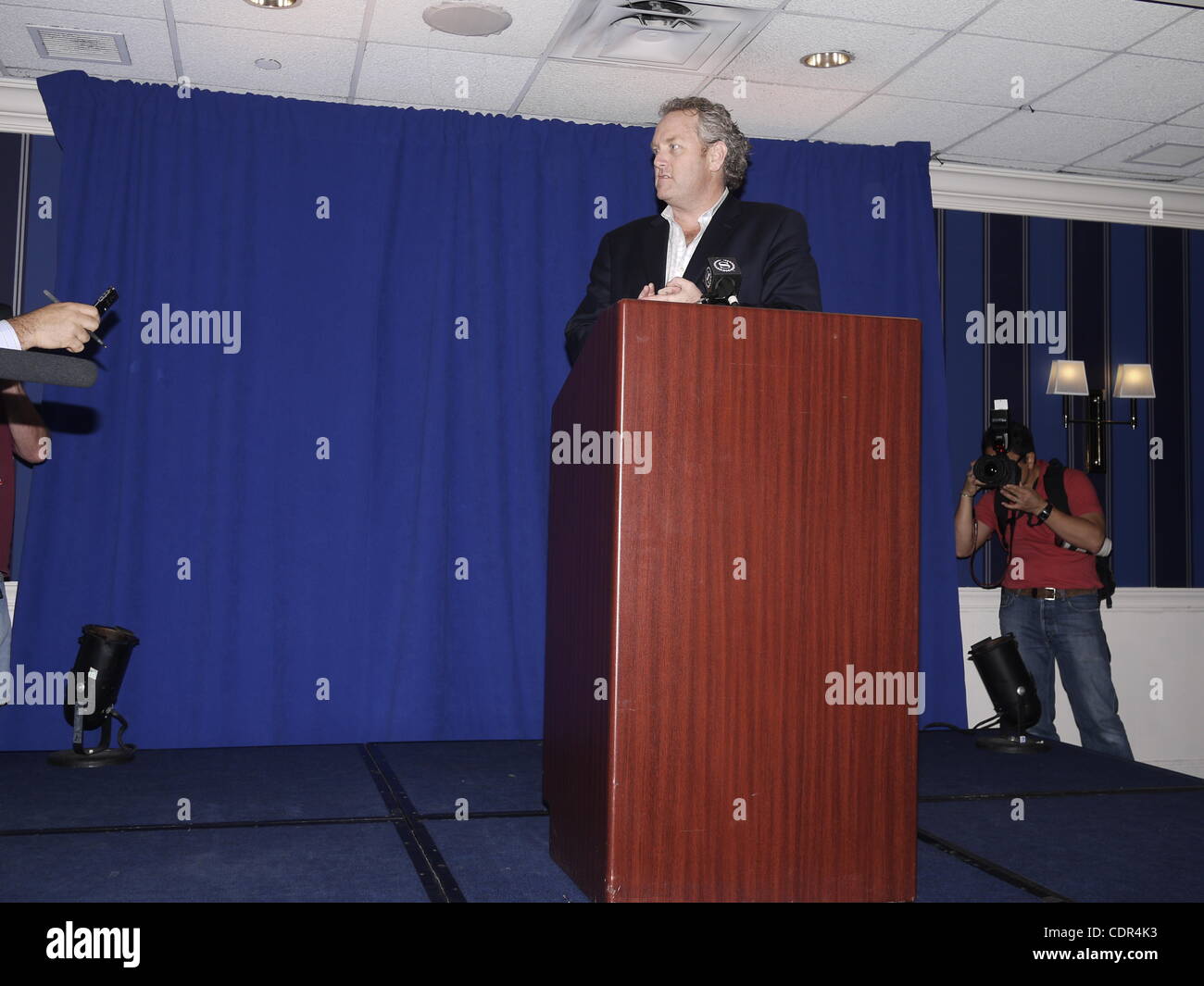 June 6, 2011 - New York, New York, U.S. - Andrew BreitbartÃ•s conservative website Big Government exposed the Anthony Weiner Twitter sexting scandal. He defended the accuracy of the story at a press conference before Weiner arrived. (Credit Image: © John Marshall Mantel/ZUMAPRESS.com) Stock Photo