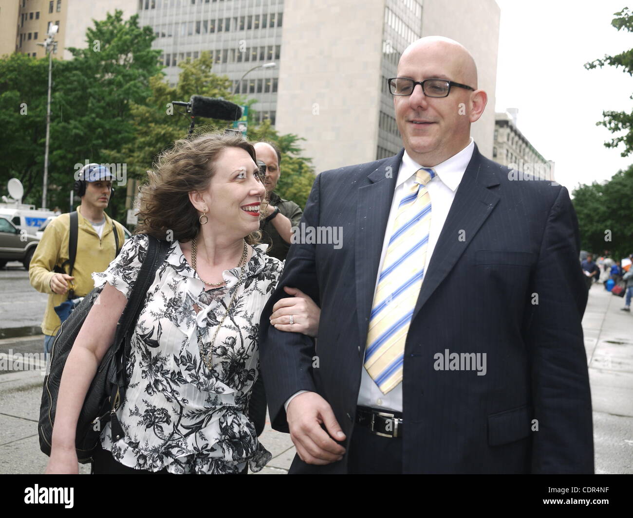 June 14, 2011 - New York, New York, U.S. - Mezzo soprano opera singer Marcella Caprario, with husband Bill Hobbs, is accused of attempted assault and harassment at a Trader Joe's store frozen food section. She admits attacking Dr. Cathleen London during a dispute over a package of Pad Thai. (Credit  Stock Photo