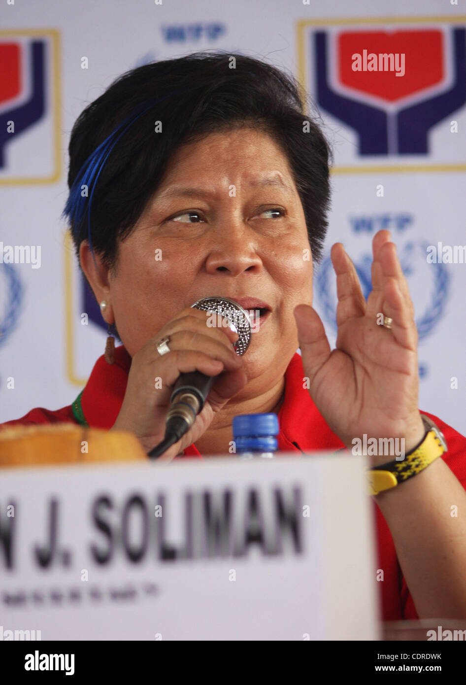 May 4, 2011 - Aleosan, North Cotabato, Philippines - CORAZON DINKY SOLIMAN, secretary of Department of Social Welfare and Development, answers question from the media during the launching of United Nations and Manila government iron fortified rice campaign in the township of Aleosan, North Cotabato  Stock Photo