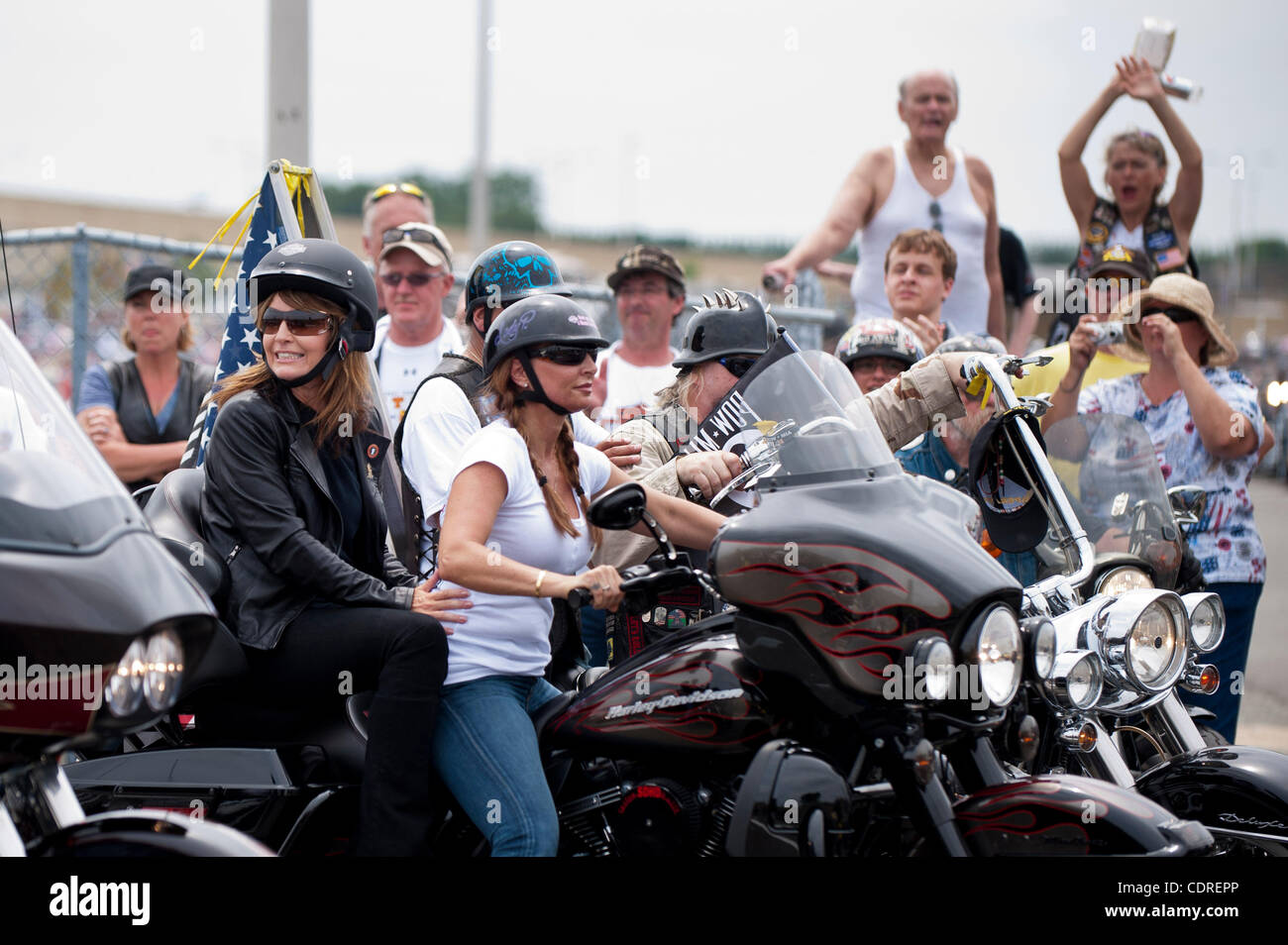 May 29, 2011 - Washington, District of Columbia, U.S. - WIth daughter PIPER PALIN driving, Former Alaska Governor SARAH PALIN rides with Rolling Thunder during the annual Memorial Day rememberance ride in Washington, D.C. on Sunday. (Credit Image: © Pete Marovich/ZUMAPRESS.com) Stock Photo