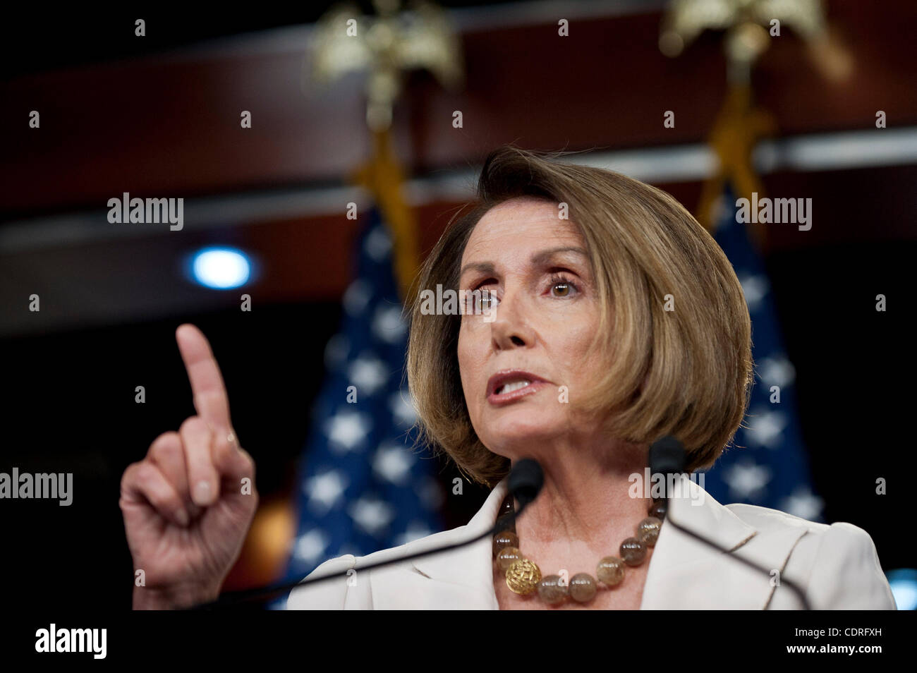 July 14, 2011 - Washington, District of Columbia, U.S. - House Minority Leader NANCY PELOSI (D-CA) speaks to the media about the ongoing budget talks during her weekly news conference at the Capitol on Thursday. (Credit Image: © Pete Marovich/ZUMAPRESS.com) Stock Photo