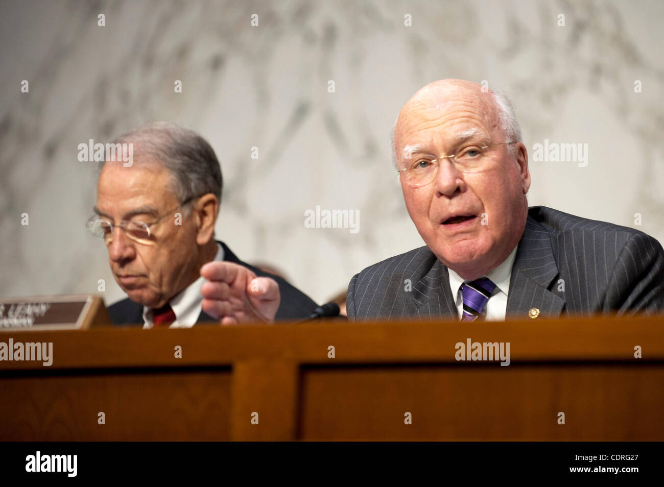 July 20, 2011 - Washington, District of Columbia, U.S. - Senator PATRICK LEAHY (D-VY) makes his opening statement during a Senate Judiciary Committee hearing on the ''Respect for Marriage Act: Assessing the Impact of DOMA (Defense of Marriage Act) on American Families,'' to repeal DOMA and restore t Stock Photo