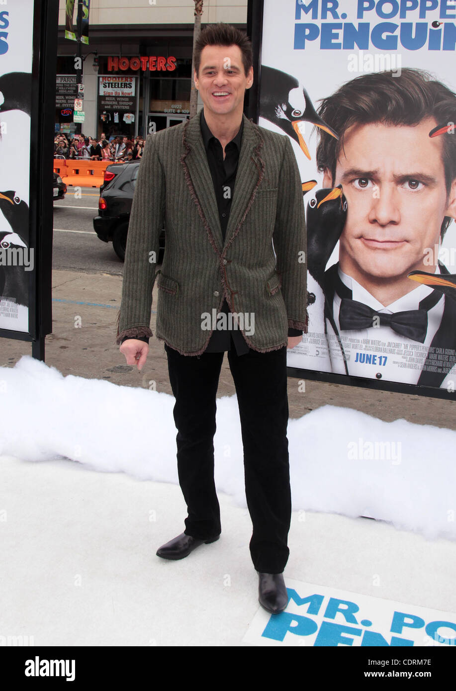 June 12, 2011 - Hollywood, California, U.S. - Jim Carrey arrives for the premiere of the film 'Mr Popper's Penguins'  at the Chinese theater. (Credit Image: © Lisa O'Connor/ZUMAPRESS.com) Stock Photo