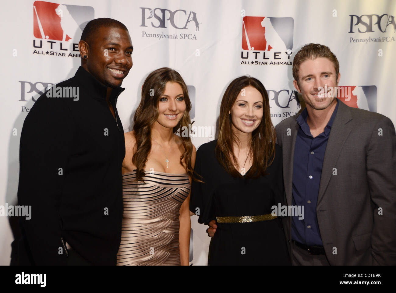 April 28, 2011 - Philadelphia Phillie's CHASE UTLEY and wife JENNIFER with Phillie's RYAN HOWARD and girlfriend, KRYSTAL CAMPBELL, at the Chase Utley's Casino night to support the Pennsylvania SPCA's fund to stop cruelty against animals. (Credit Image: © Ricky Fitchett/ZUMAPRESS.com) Stock Photo