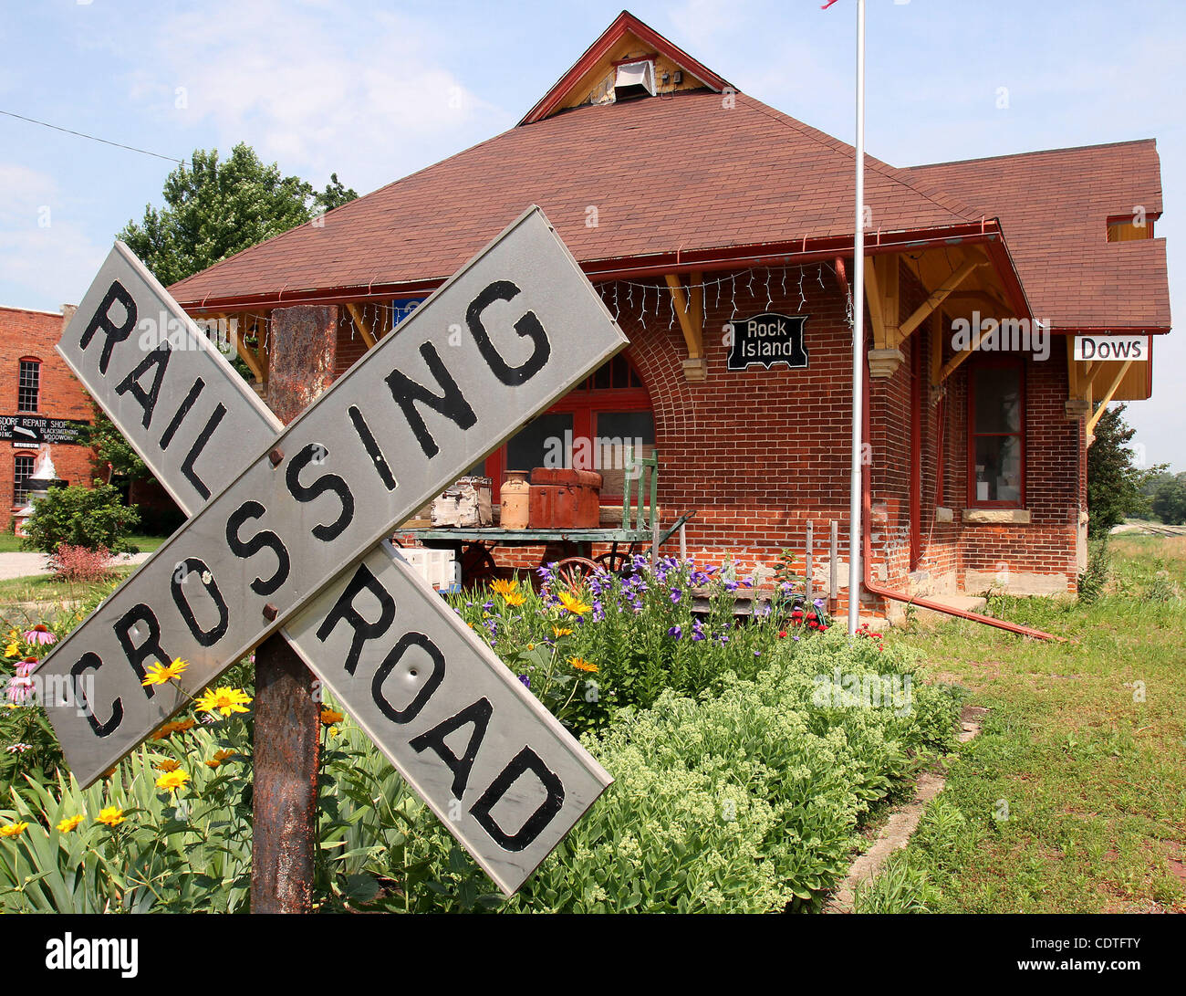 Built in 1896, the train depot in Dows, Iowa was the first one built in  Wright County. It operated as a working depot until 1980. (Kevin E.  Schmidt/Maquoketa Studios Stock Photo - Alamy