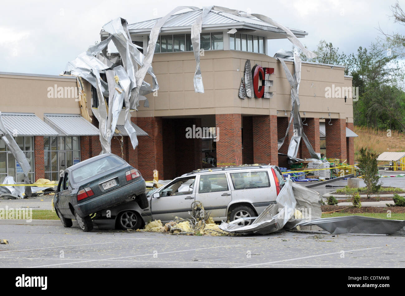 April 28, 2011 Ringgold, U.S. A car sits atop another in