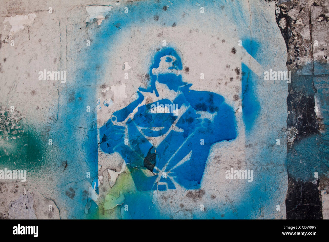 Jun 10, 2011 - Beirut, Lebanon - Superman stencil graffiti near the American University. The Beirut graffiti scene has been documented by blog enthusiast and even a book since 90s. The ever changing graffiti and stencil graffiti adorning the walls of the city keep voicing the opinions of the Beiruti Stock Photo