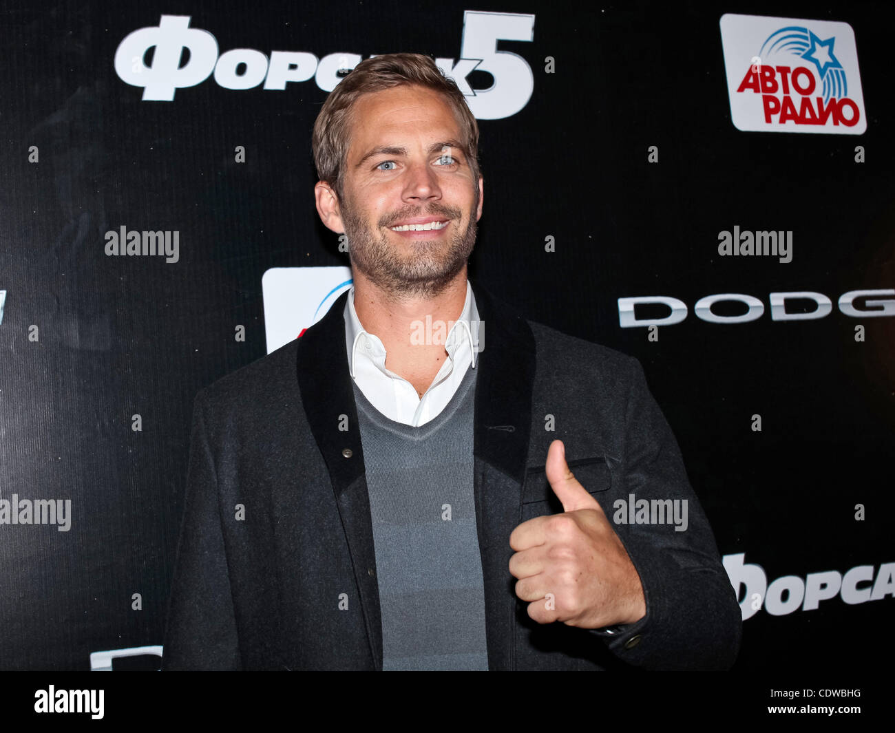 Apr 24, 2011 - Moscow, Russia - Actor PAUL WALKER attends the premier of Russian Premier of Fast & Furious 5 (Fast Five) in Oktyabr cinema theatre of Moscow. (Credit Image: &#169; PhotoXpress/ZUMAPRESS.com) Stock Photo