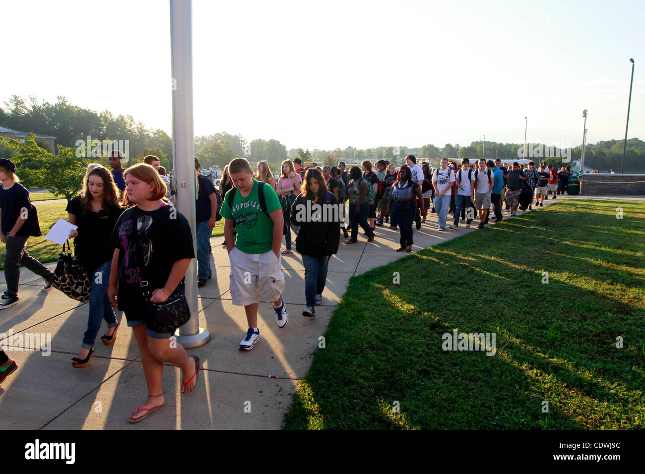 Sept. 12, 2011 - Louisa, Virginia - USA; High school students in Louisa County attend the first day of classes at Middle School after a 5.8 earthquake last month left the high school uninhabitable. High school and middle school students will be alternating days at Louisa County Middle School. High s Stock Photo