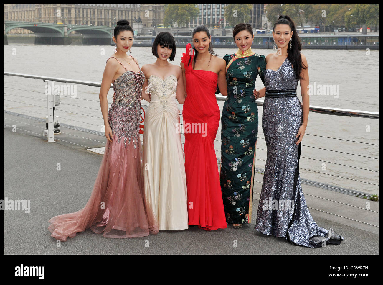 Oct. 31, 2011 - London, United Kingdom - Photocall at the London Eye for the 60th Birthday of the Miss World contest to be held on Sunday November 6th, 2011, at Earls Court, London, L TO R Miss China, Miss Japan, Miss India, Miss Hong Kong, Miss Philippines, Monday October 31, 2011. Photo By Andrew  Stock Photo