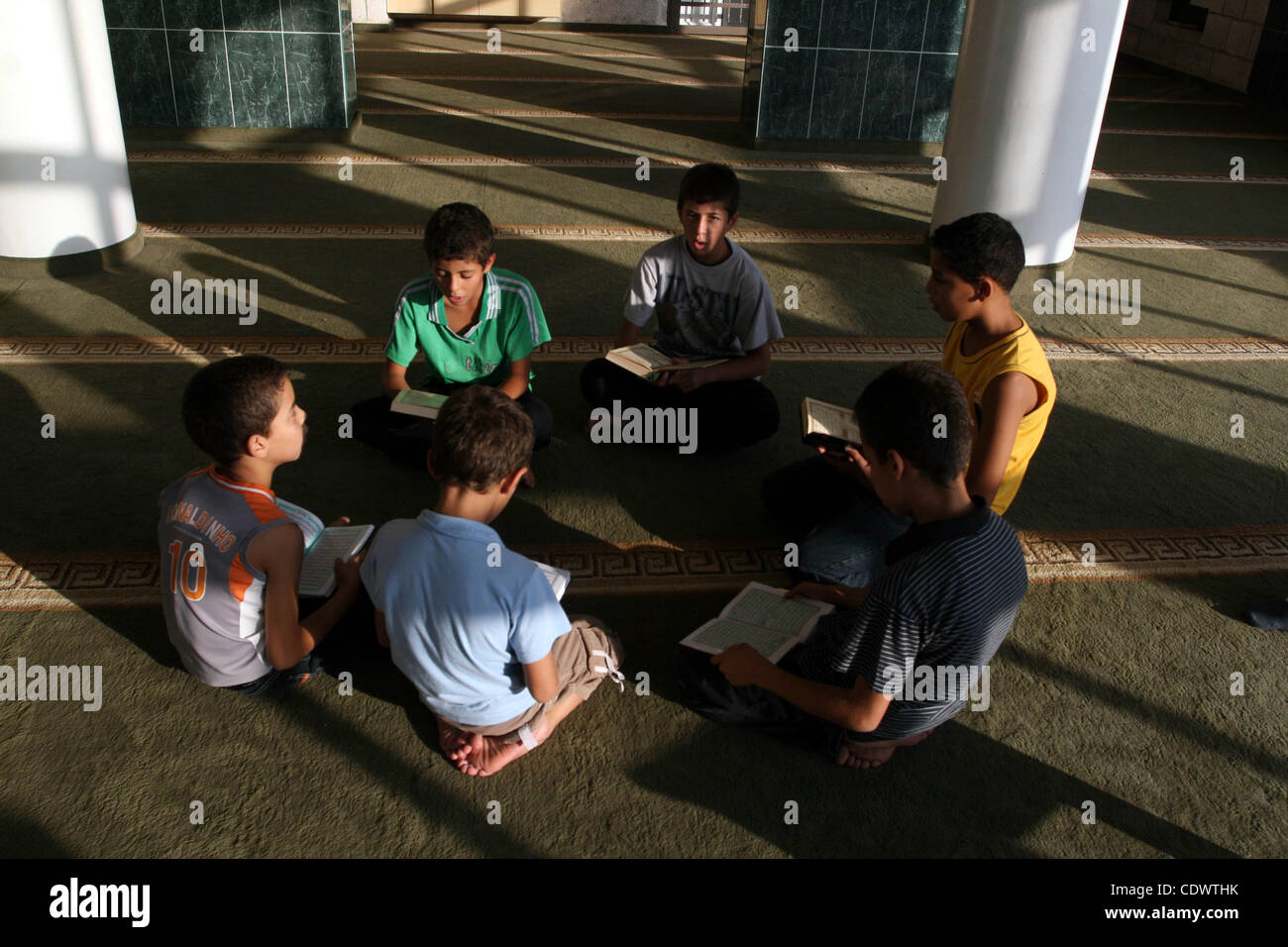 Palestinian Boys Read The Holy Koran At The Big Mosque In The West