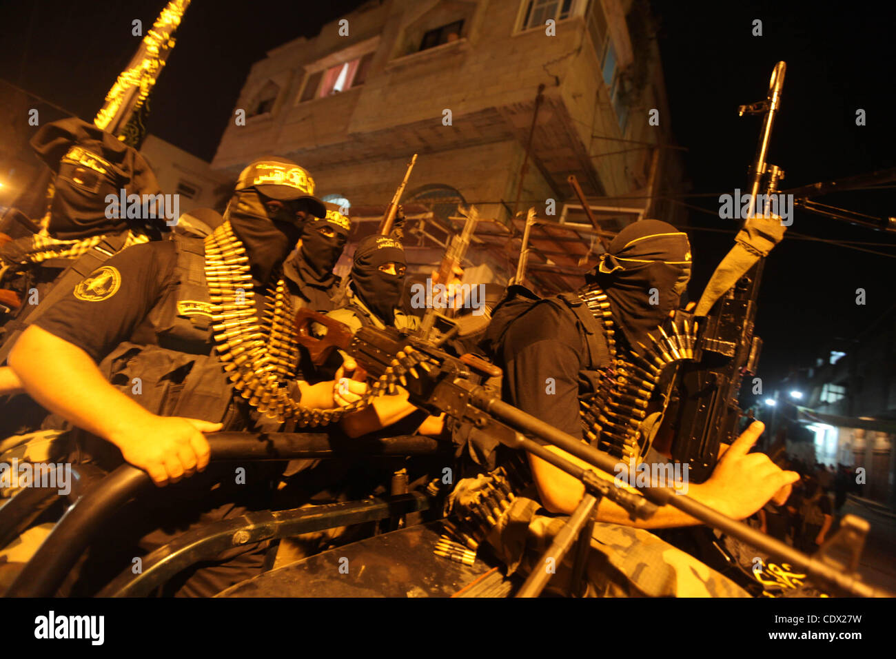 Oct. 23, 2011 - Gaza City, Gaza Strip, Palestinian Territory - Islamic Jehad militants patrol during their visit to the freed Palestinian prisoners in Gaza City October 20, 2011.. Photo by Majdi Fathi (Credit Image: © Majdi Fathi   Apaimages/APA Images/ZUMAPRESS.com) Stock Photo