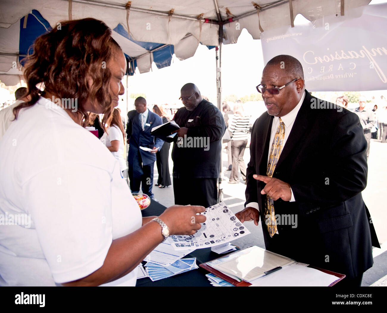 Aug. 31, 2011 Los Angeles, California, USA Job applicants meet with