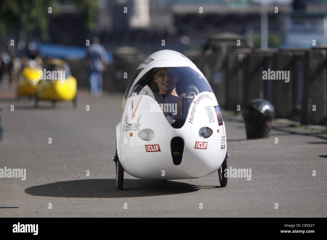 July 28, 2011 - New York, New York, U.S. - Fifty velomobile tricycle car riders will pedal from Portand, Oregon to Washington, DC in four weeks. (Credit Image: © John Marshall Mantel/ZUMAPRESS.com) Stock Photo