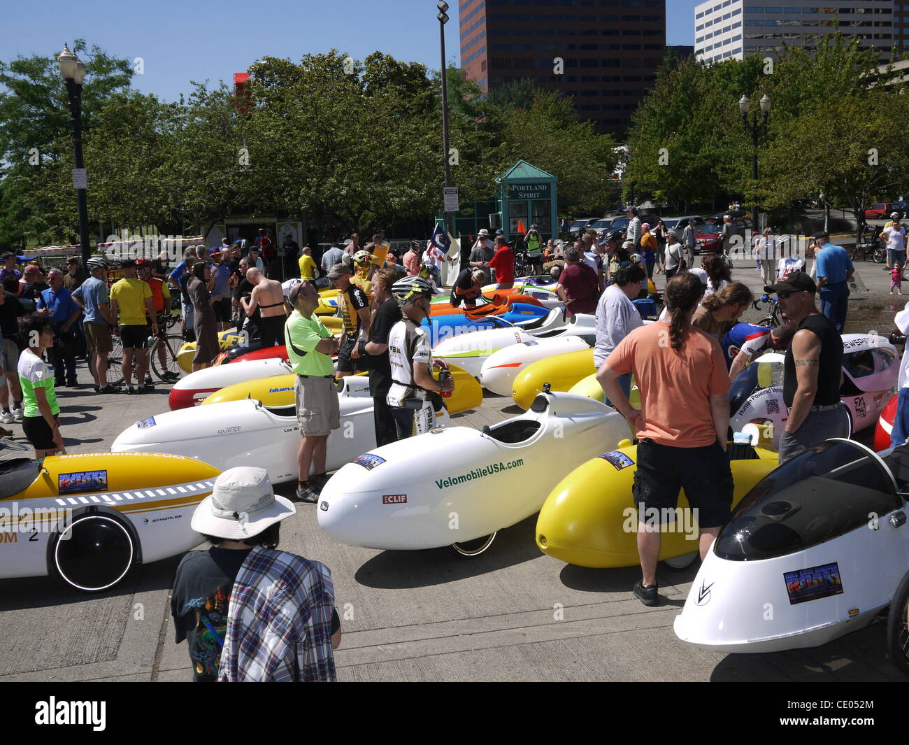 July 28, 2011 - New York, New York, U.S. - Fifty velomobile tricycle car riders will pedal from Portand, Oregon to Washington, DC in four weeks. (Credit Image: © John Marshall Mantel/ZUMAPRESS.com) Stock Photo