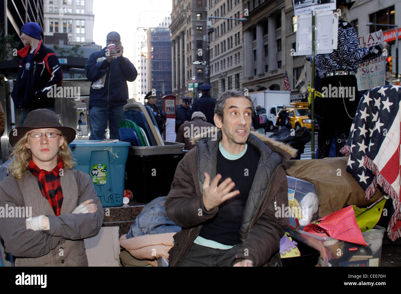 Author and teacher DOUGLAS RUSHKOFF speaks at Occupy Wall Street in Zuccotti Park. Rushkoff focuses on the ways people, cultures, and institutions create, share, and influence each other's values. He teaches media studies at NYU and the New School University, serves as technology columnist for The D Stock Photo