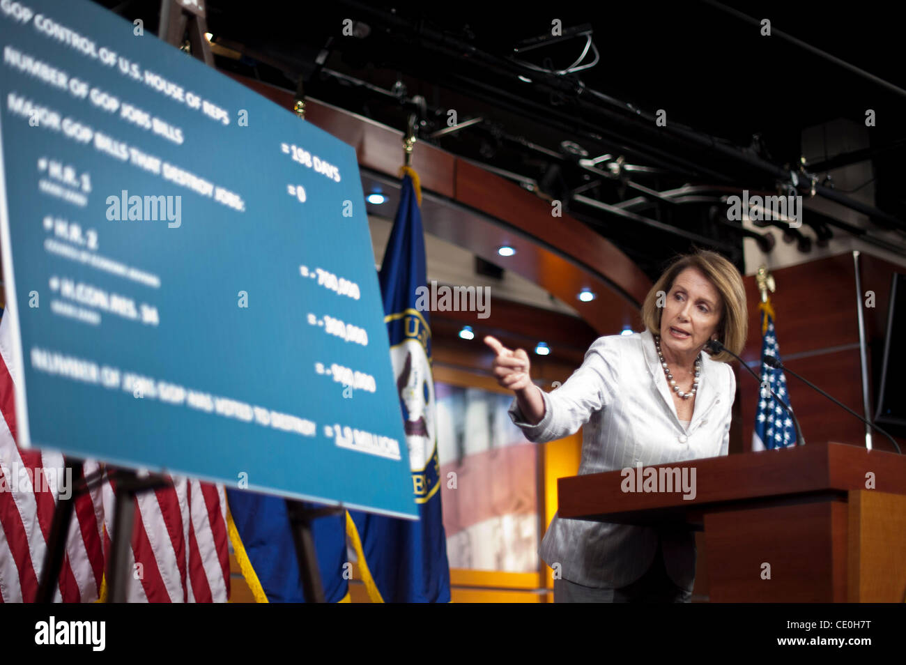 July 21, 2011 - Washington, District of Columbia, U.S. - During a press conference on Capitol Hill Thursday, House Democratic leader NANCY PELOSI called on Republicans to agree to a balanced, bipartisan deal to avoid a debt crisis. Pelosi said default would create harsh economic consequences across  Stock Photo