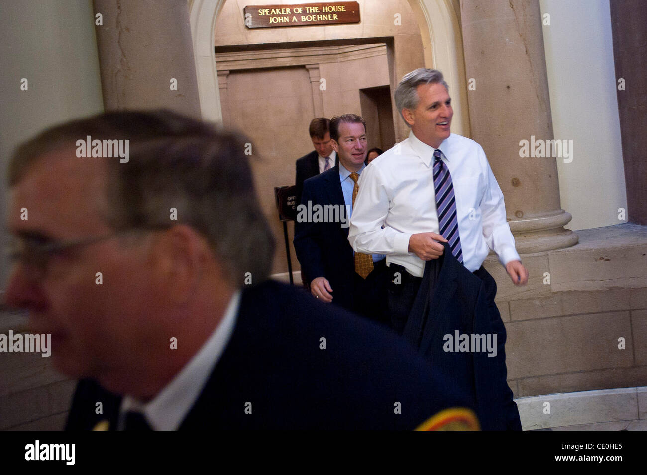 July 29, 2011 - Washington, District of Columbia, U.S. - House Majority Whip KEVIN MCCARTHY (R-CA) heads for the Republican caucus meeting at the U.S. Capitol on Friday as Speaker Boehner and the House Republican leadership scramble for votes to save their now stalled debt-ceiling bill. (Credit Imag Stock Photo