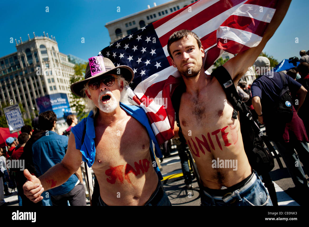 Oct. 6, 2011 - Washington, District of Columbia, U.S. - Protesters with ''Occupy D.C.'' joined up with ''Stop the Machine'' for a protest rally and 'occupation' of Freedom Plaza. The protesters are rallying against corporate greed, bad political leaders and a widening gap between the poor and the r Stock Photo