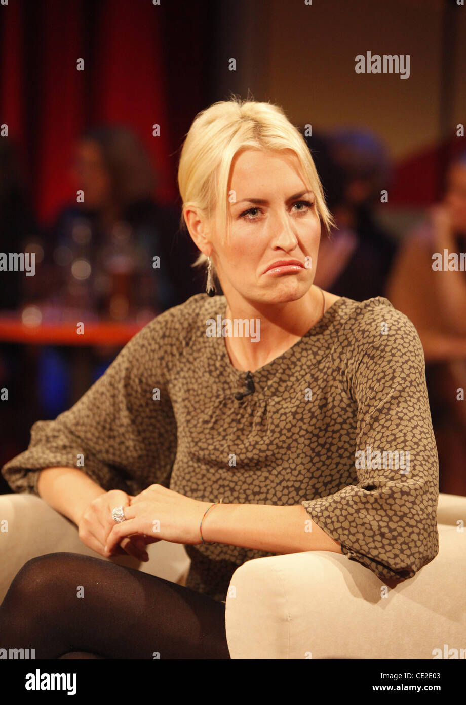 Sarah Connor making a funny face on German talkshow '3 nach 9'. Bremen, Germany - 29.10.2010 Stock Photo