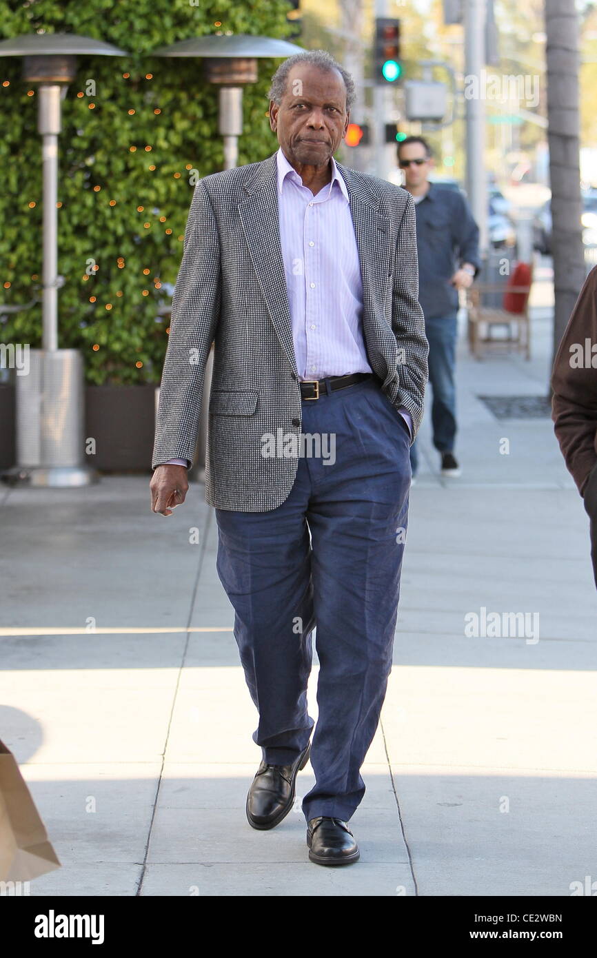 Sidney Poitier is seen leaving E baldi restaurant in Beverly Hills