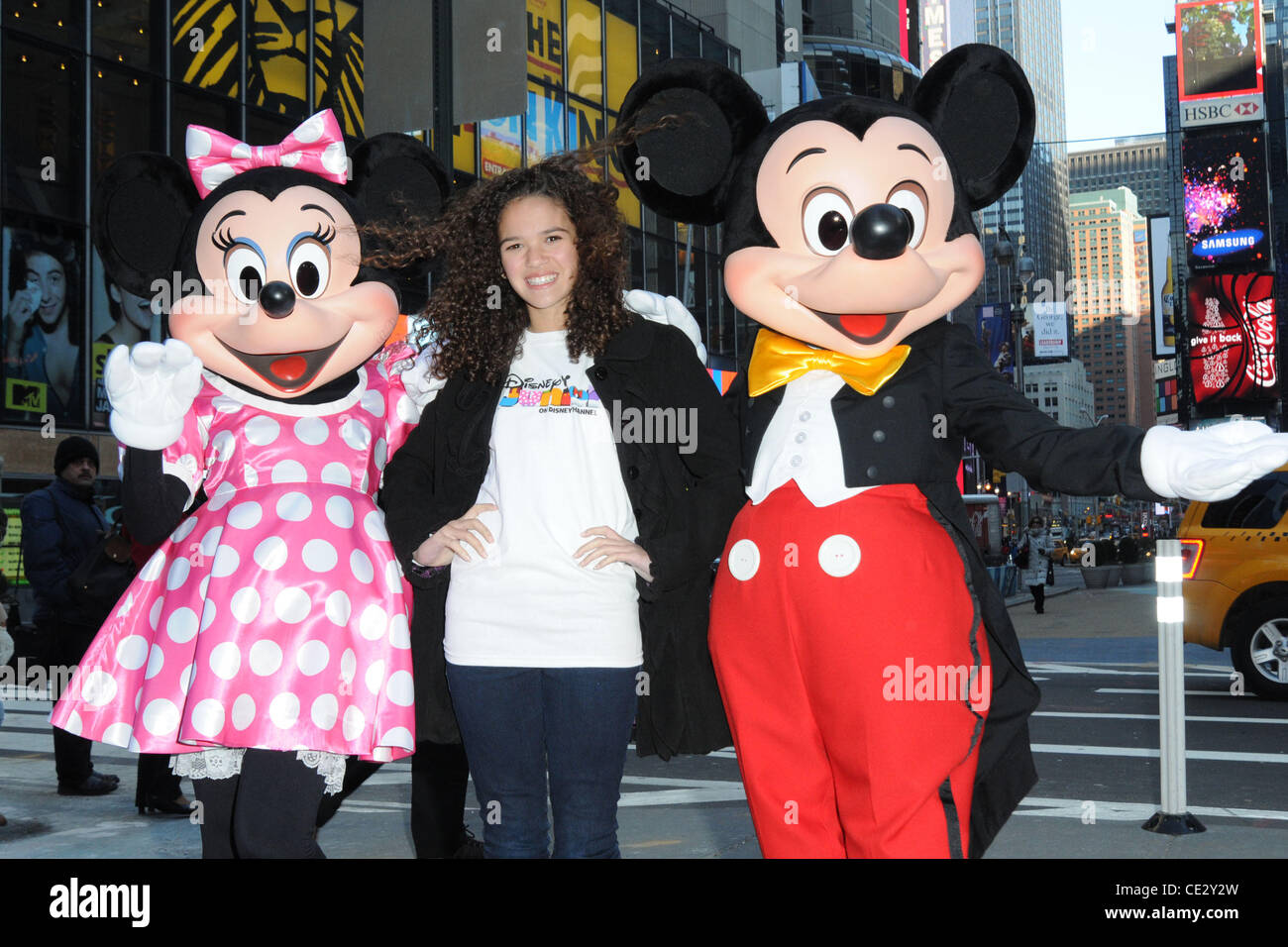 Mickey Mouse, Madison Pettis and Minnie Mouse  attend the launch of Disney Junior at Times Square Studios New York City, USA - 10.02.11 Stock Photo