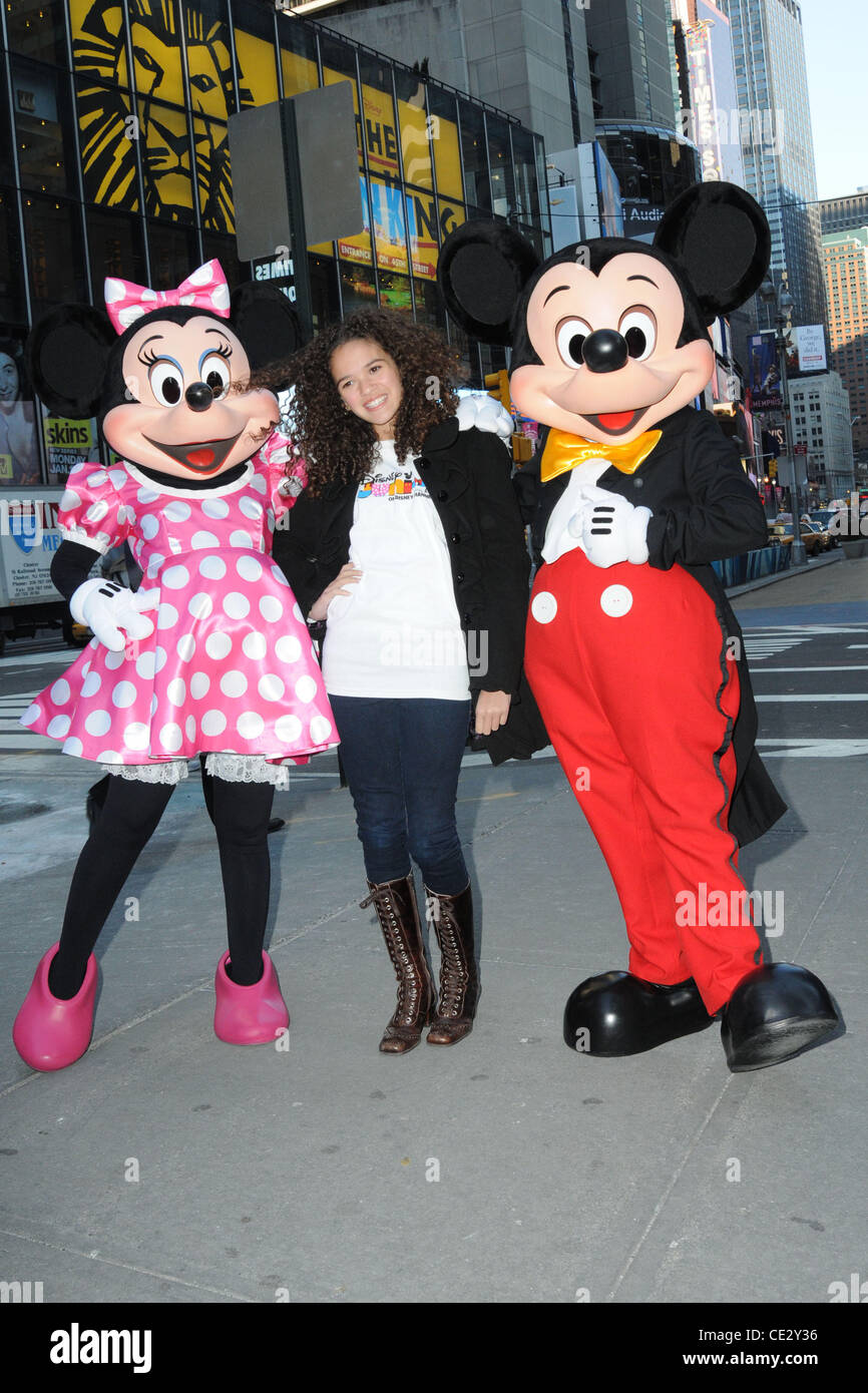 Mickey Mouse, Madison Pettis and Minnie Mouse  attend the launch of Disney Junior at Times Square Studios New York City, USA - 10.02.11 Stock Photo