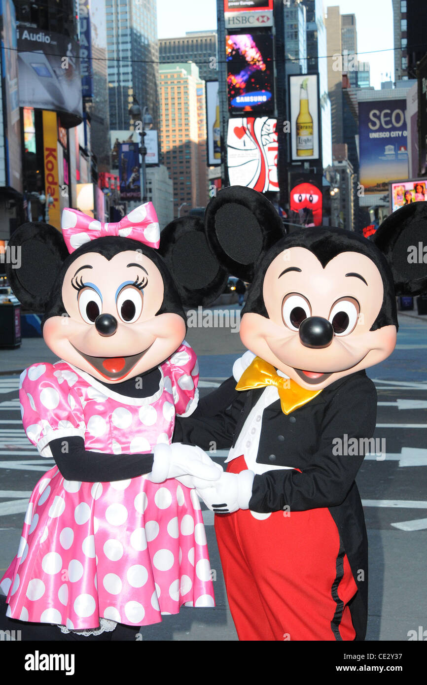 Mickey Mouse and Minnie Mouse  attend the launch of Disney Junior at Times Square Studios New York City, USA - 10.02.11 Stock Photo