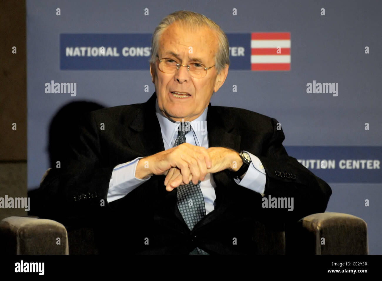 Donald Rumsfeld 21st United States Secretary of Defense promotes his book 'Known and Unknown: A Memoir' at The National Constitution Center Philadelphia, Pennsylvania - 09.02.11 Stock Photo