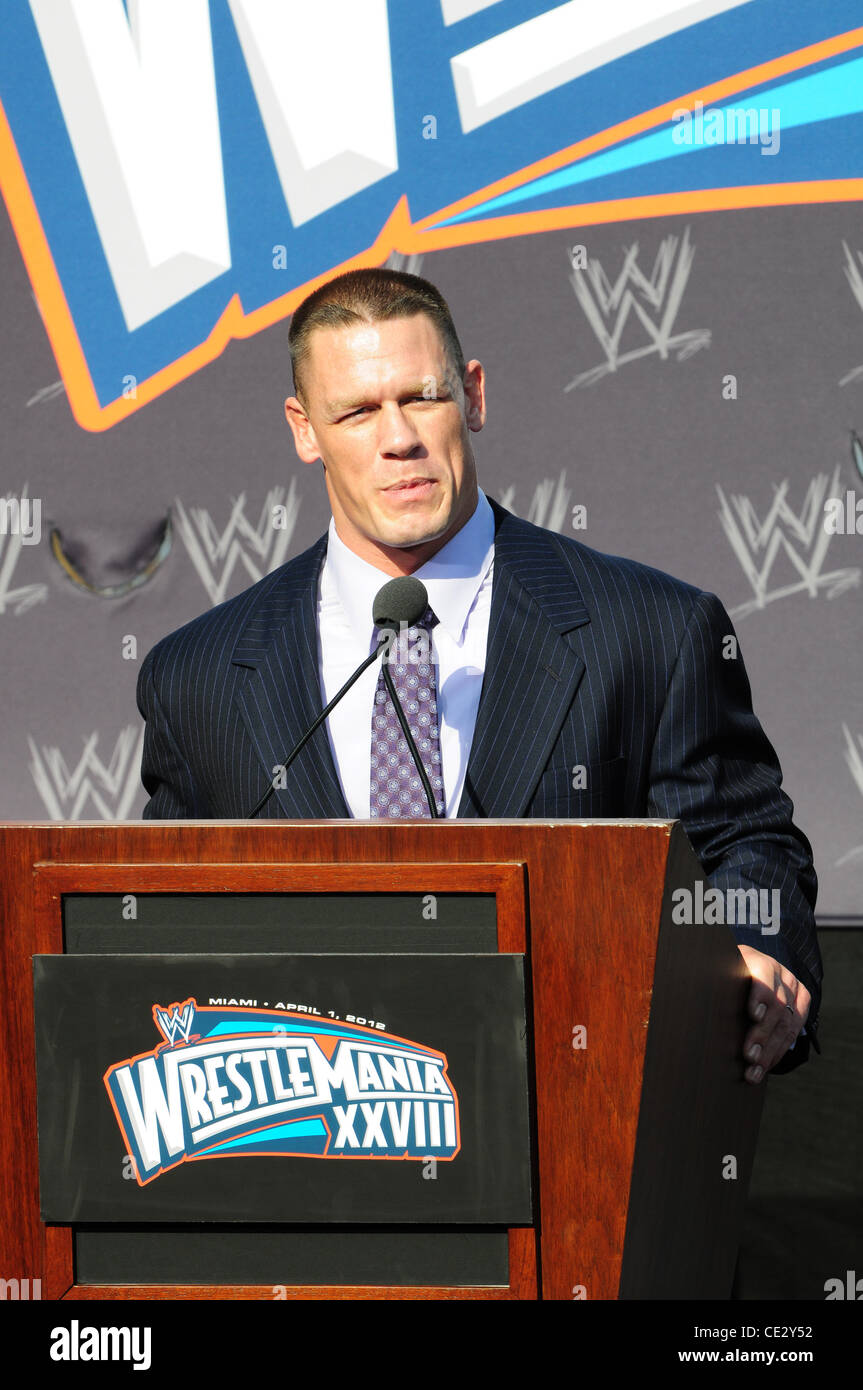 Former WWE Champion John Cena Press conference to announced that Sun Life Stadium will host WWE's WrestleMania XXVIII on Sunday April 1, 2012 at Fontainebleau. Miami Beach, Florida - 09.02.11 Stock Photo