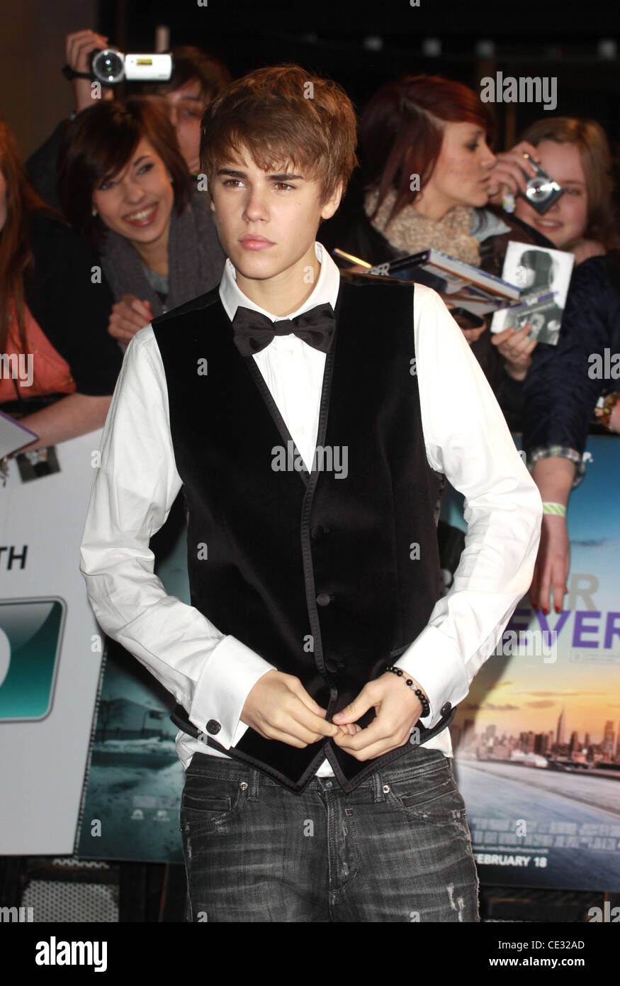 Justin Bieber Never Say Never UK film premiere held at the O2 London, England - 16.02.11 Stock Photo