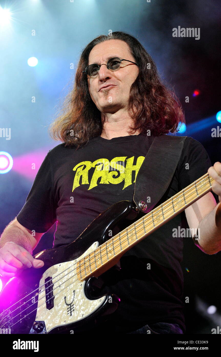 Geddy Lee Canadian rock band Rush performs live at the Cruzan Amphitheater West Palm Beach, Florida - 02.10.10 Stock Photo