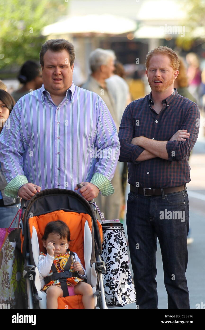 Eric Stonestreet, Ella Hiller and Jesse Tyler Ferguson filming ABC's 'Modern Family' on location