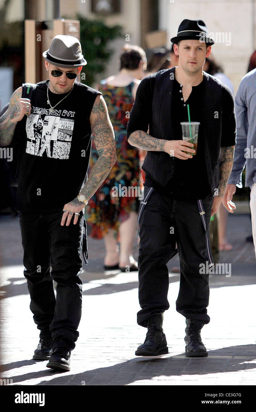Benji Madden and Joel Madden Good Charlotte brothers at The Grove in Hollywood Los Angeles, California - 02.11.10 Stock Photo