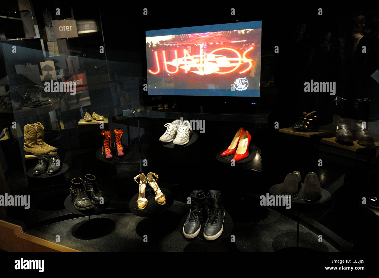 Shoes Display  Media preview of JUNO Sole: Celebrating 40 Years of the JUNO Awards'  at the Bata Shoe Museum.  Toronto, Canada - 09.11.10 Stock Photo