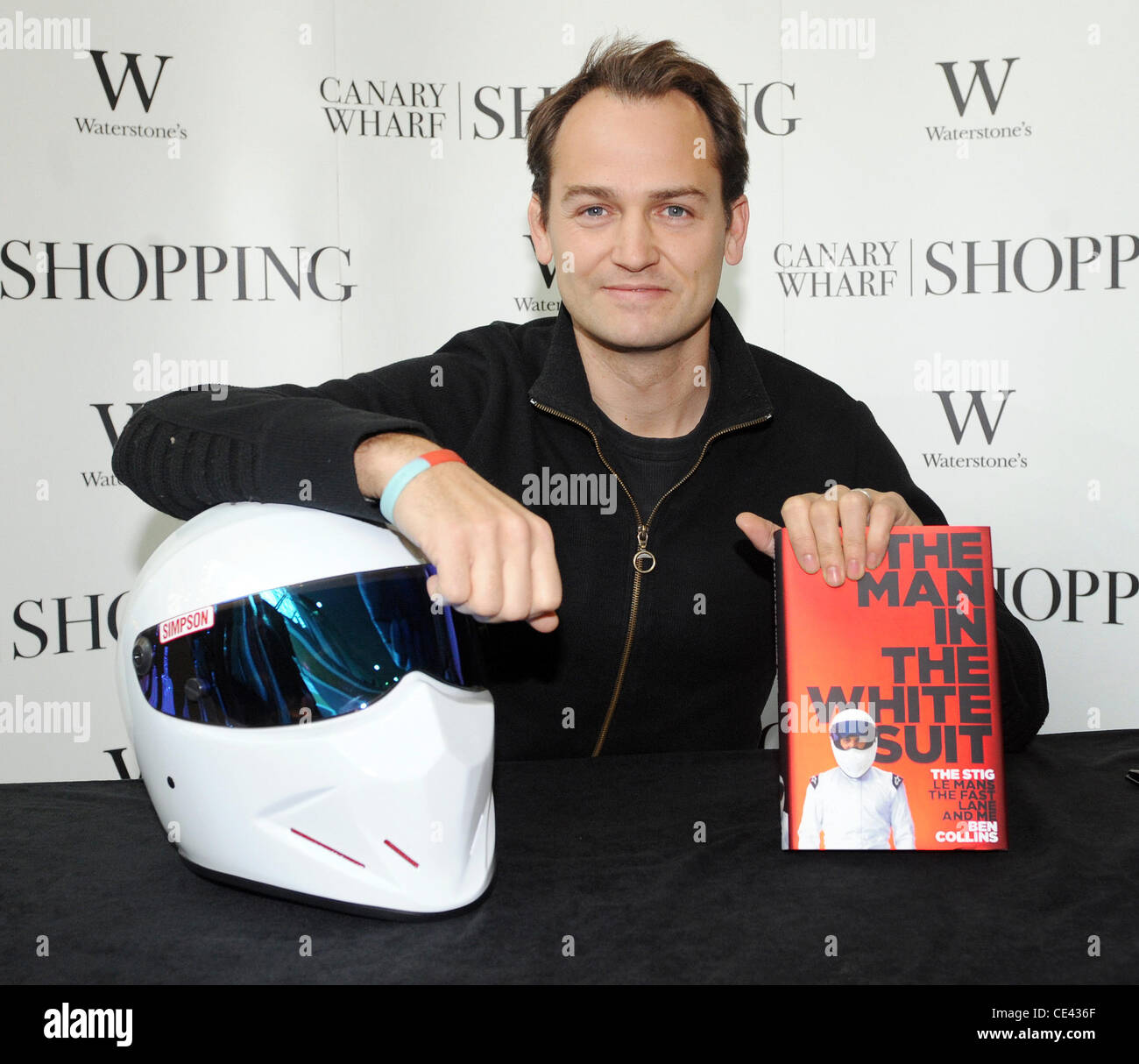 Ben Collins aka 'The Stig' signs his new book 'The Man in the White Suit:  The Stig, Le Mans, the Fast Lane and Me' at Waterstone's, Canary Wharf  London, England - 09.12.10