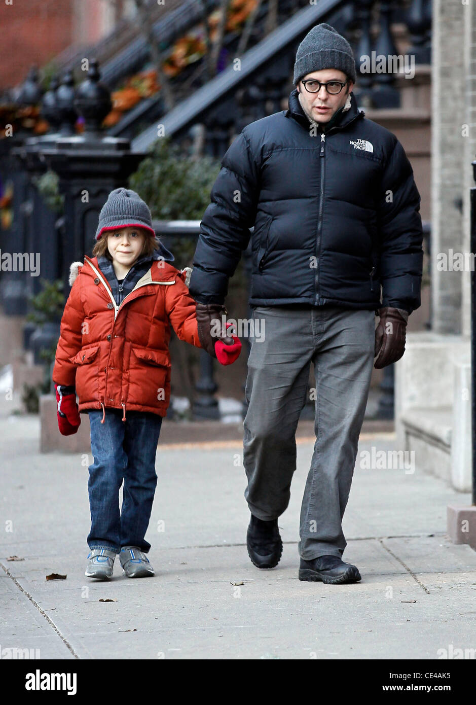 Matthew Broderick and his son James Wilke Broderick bundle up for a walk in Manhattan New York City, USA - 10.01.11 Stock Photo
