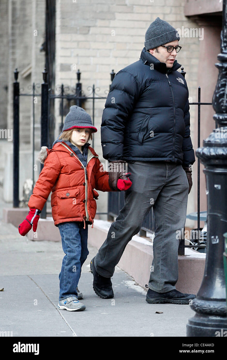 Matthew Broderick and his son James Wilke Broderick bundle up for a walk in Manhattan New York City, USA - 10.01.11 Stock Photo