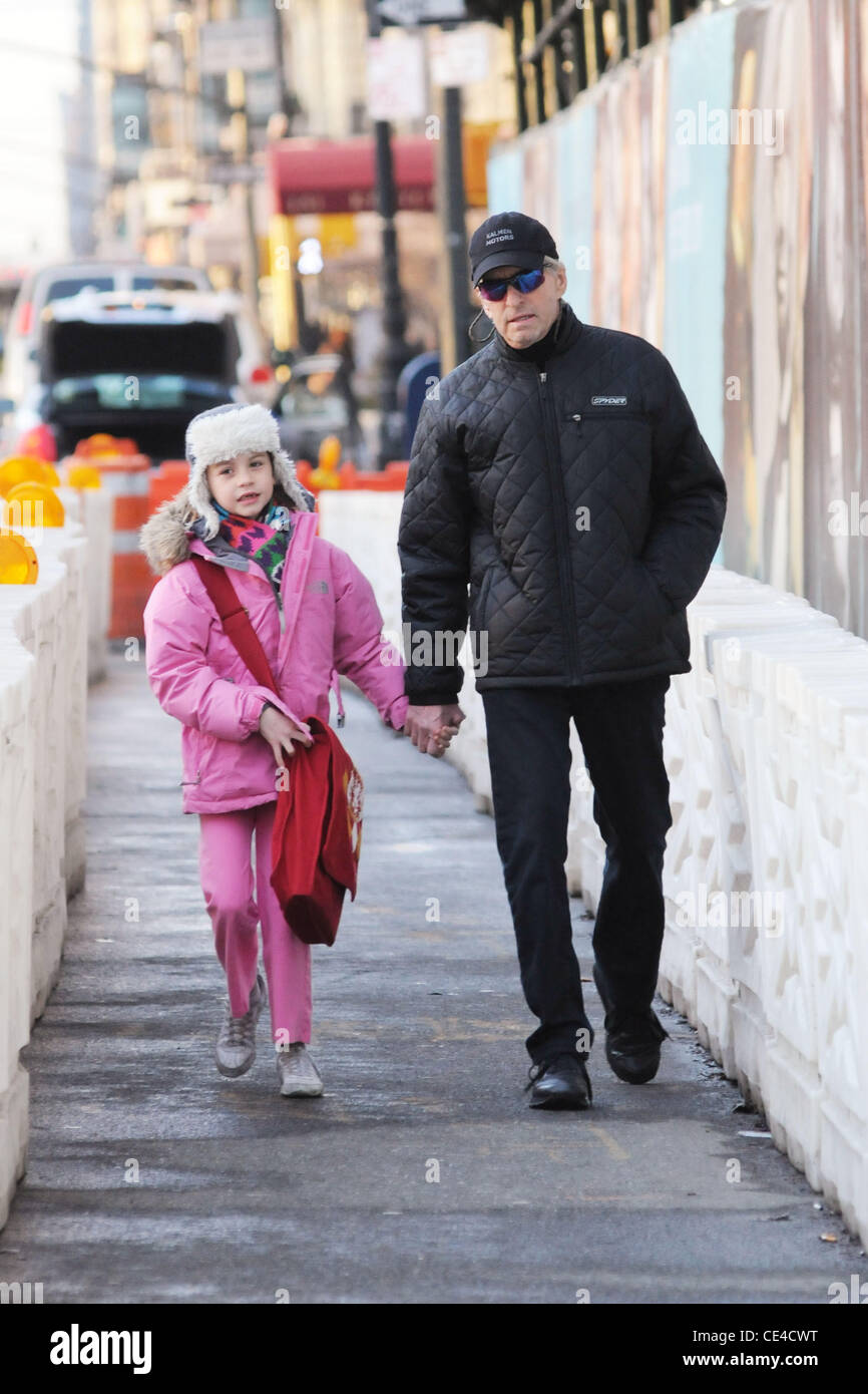 Michael Douglas walks his daughter, Carys Zeta Douglas, to school New