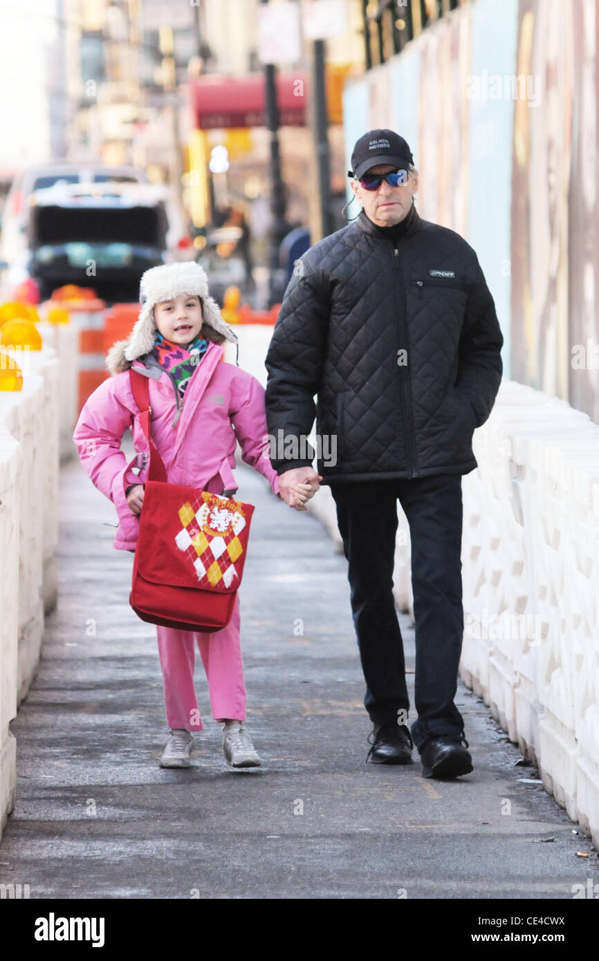 Michael Douglas walks his daughter, Carys Zeta Douglas, to school New