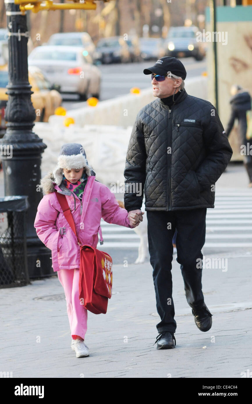 Michael Douglas walks his daughter, Carys Zeta Douglas, to school New