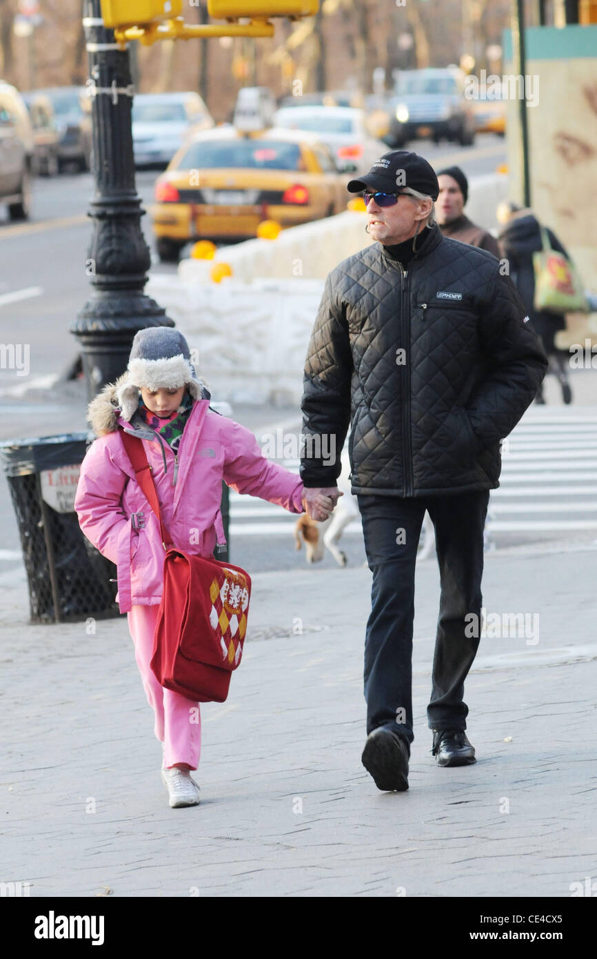 Michael Douglas walks his daughter, Carys Zeta Douglas, to school New