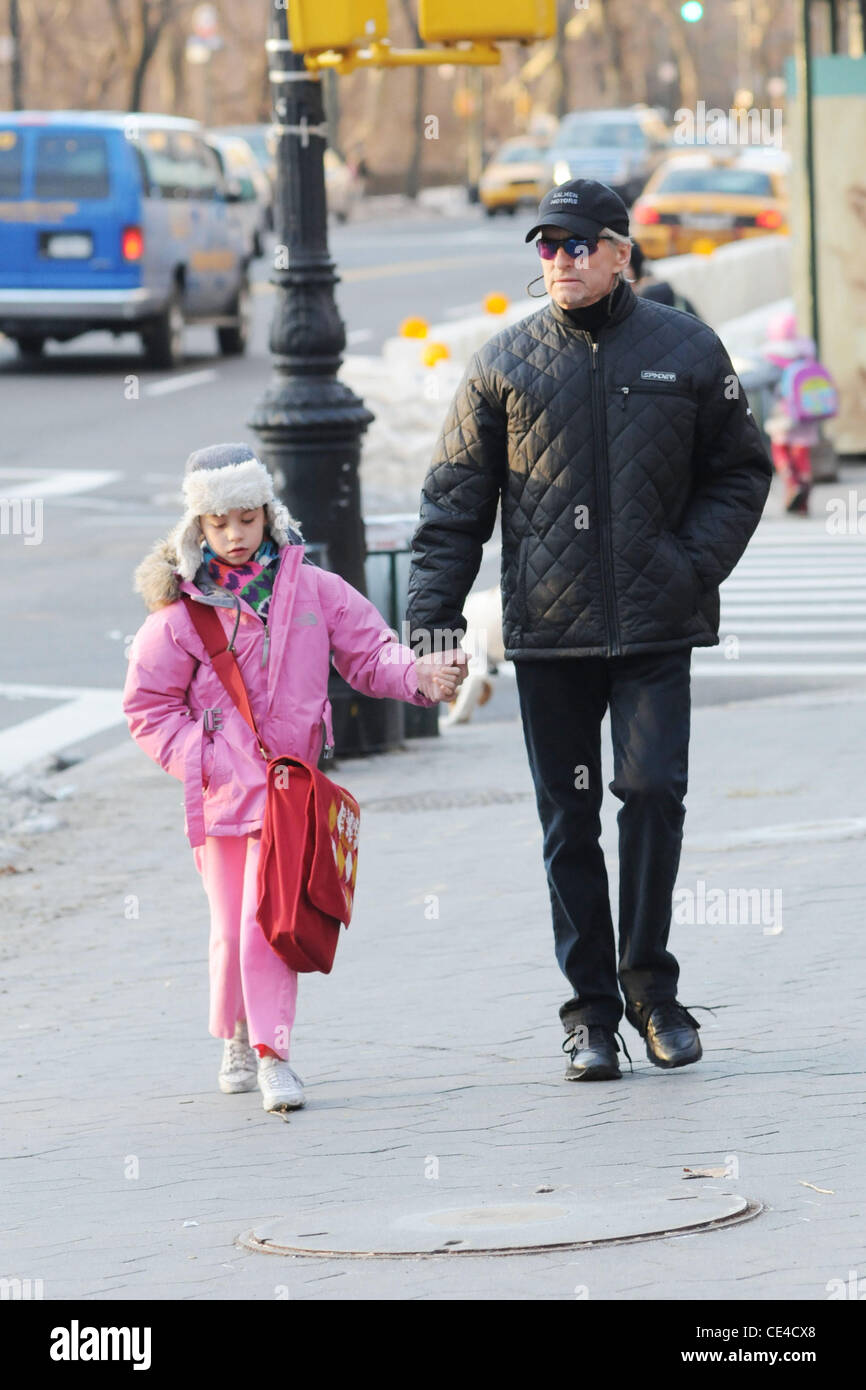 Michael Douglas walks his daughter, Carys Zeta Douglas, to school New