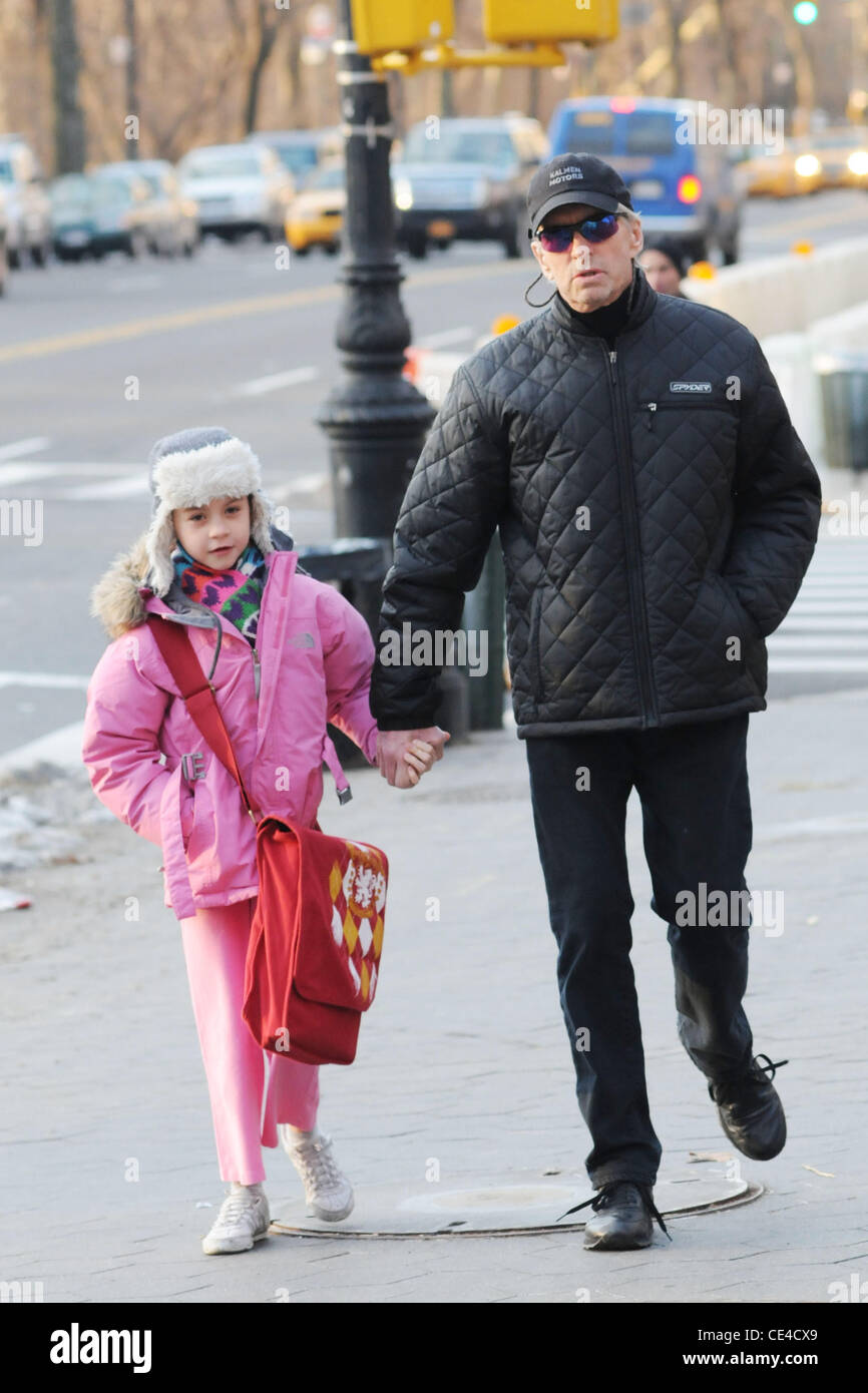 Michael Douglas walks his daughter, Carys Zeta Douglas, to school New