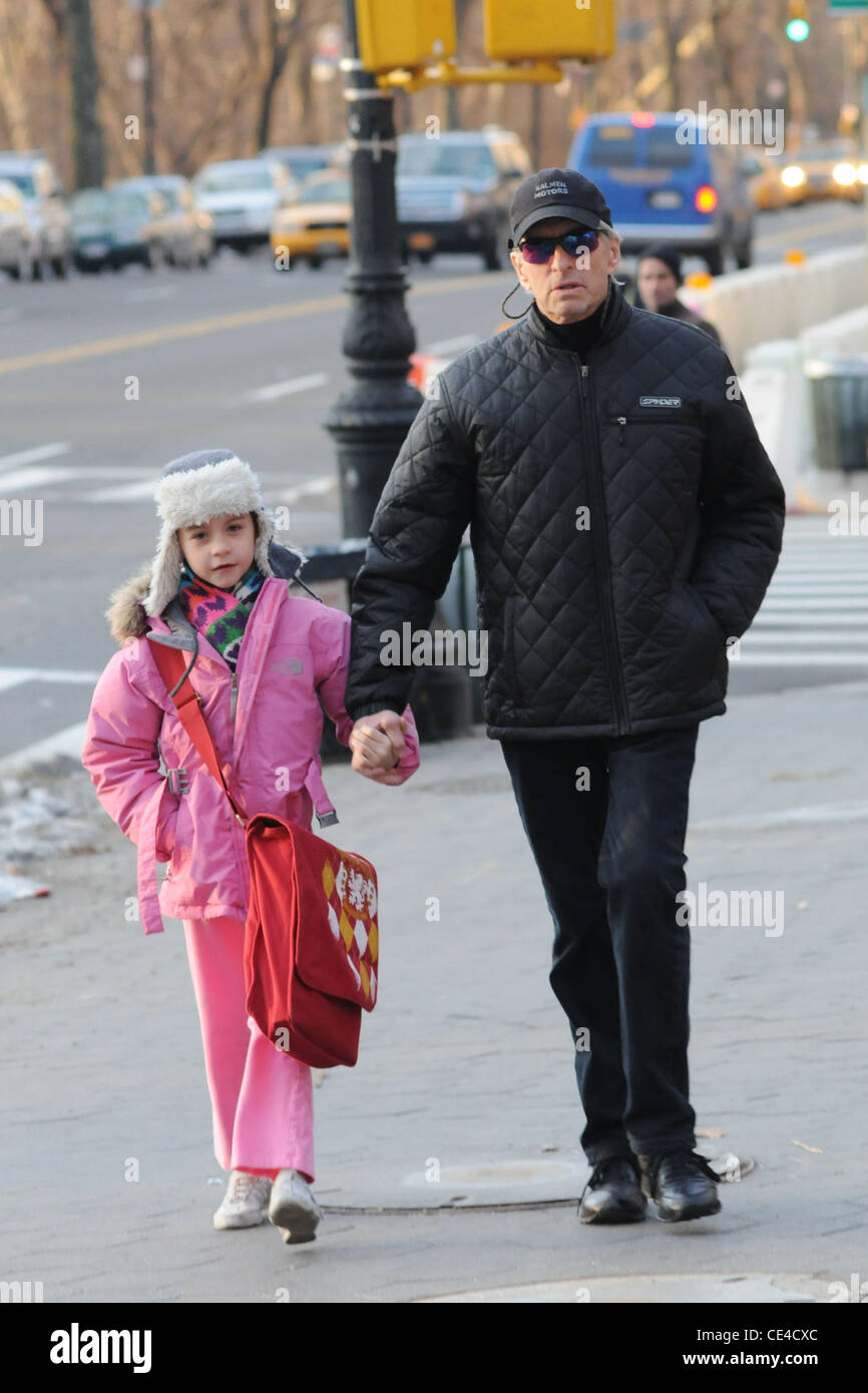 Michael Douglas walks his daughter, Carys Zeta Douglas, to school New