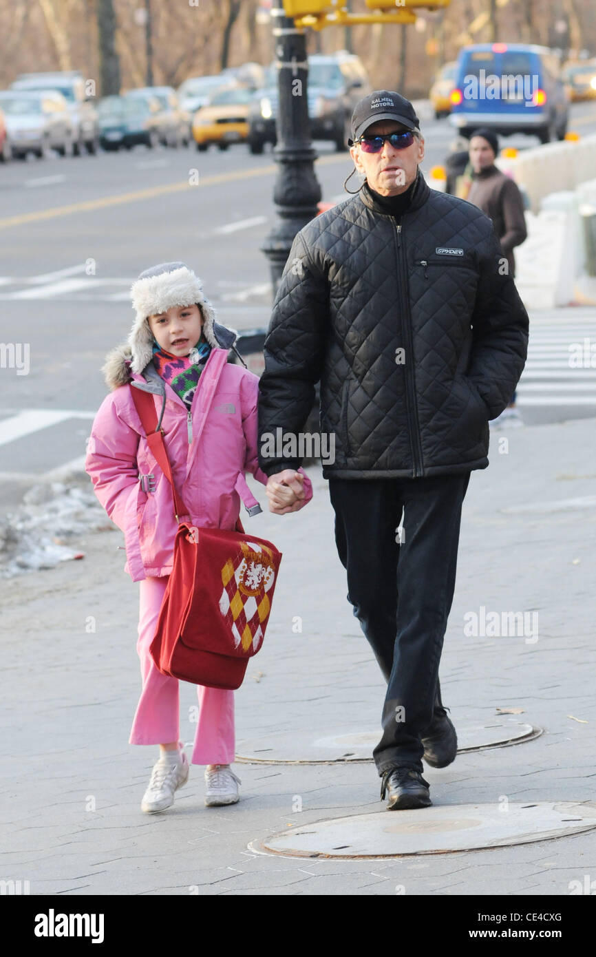 Michael Douglas walks his daughter, Carys Zeta Douglas, to school New